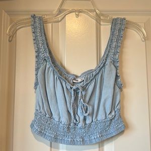 Bershka Blue Denim Cropped Tank Top Size M